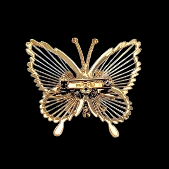 Rare Unworn Vintage Monet Crystal Butterfly Brooch Timeless Elegance Gold - Picture 3 of 3